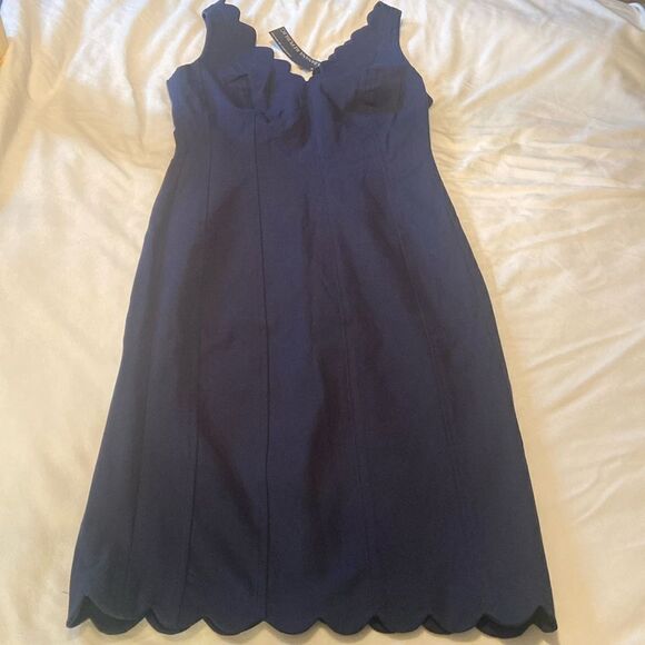 Banana Republic - Scalloped Midi Dress - Navy - Size 6 NWT - Picture 1 of 11
